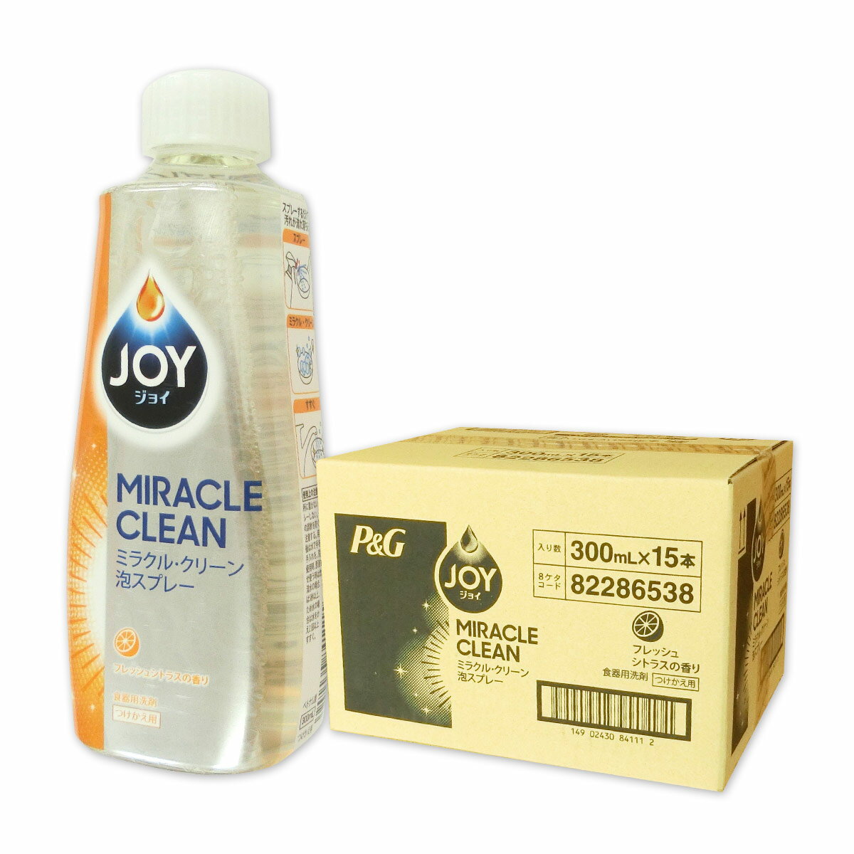 ジョイ ミラクルクリーン 泡スプレー フレッシュシトラスの香り つけかえ用 300ml × 15本 【P&G】【82286538】のサムネイル