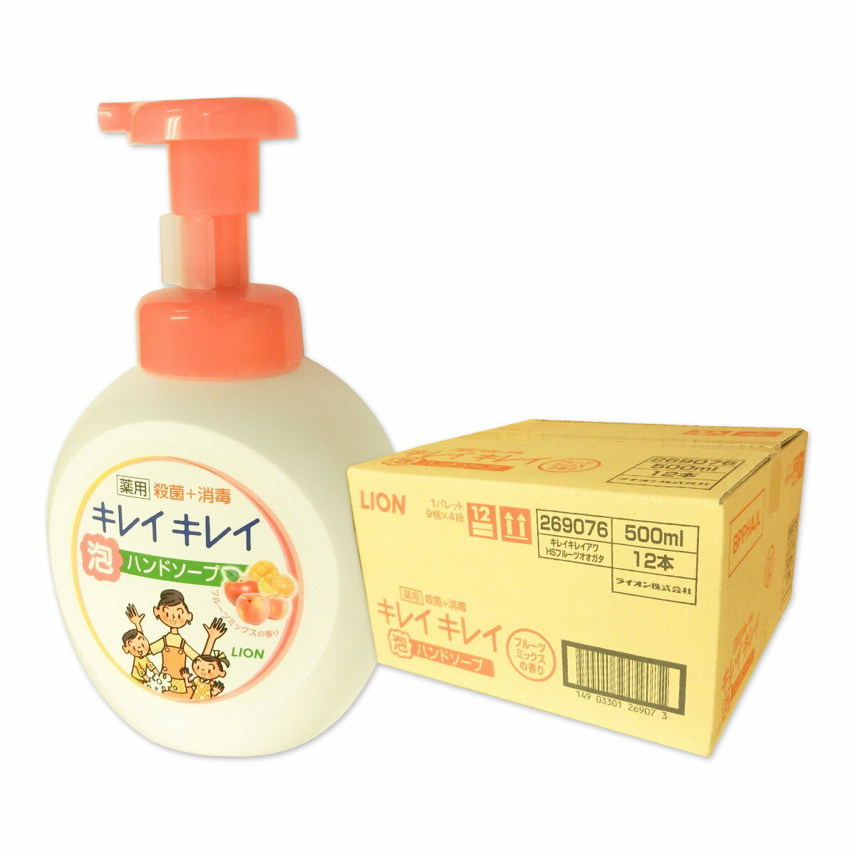 キレイキレイ 薬用 泡ハンドソープ フルーツミックスの香り 本体 大型サイズ 500ml × 12本 【ライオン LION】【269076 kzh】