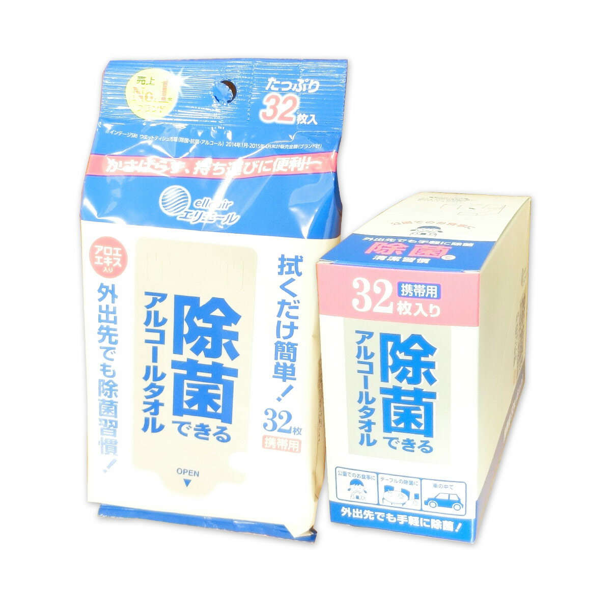 エリエール 除菌できるアルコールタオル 携帯用 32枚 × 12パック 【大王製紙】【733988 kzh 内箱×2】