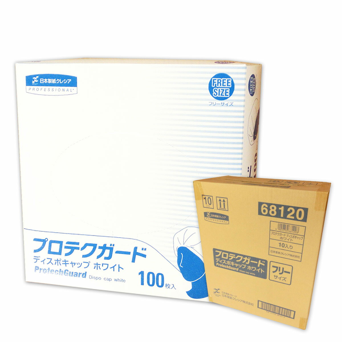 プロテクガード ディスポキャップ ホワイト 1000枚（100枚×10箱）【日本製紙クレシア 業務用】【68120】