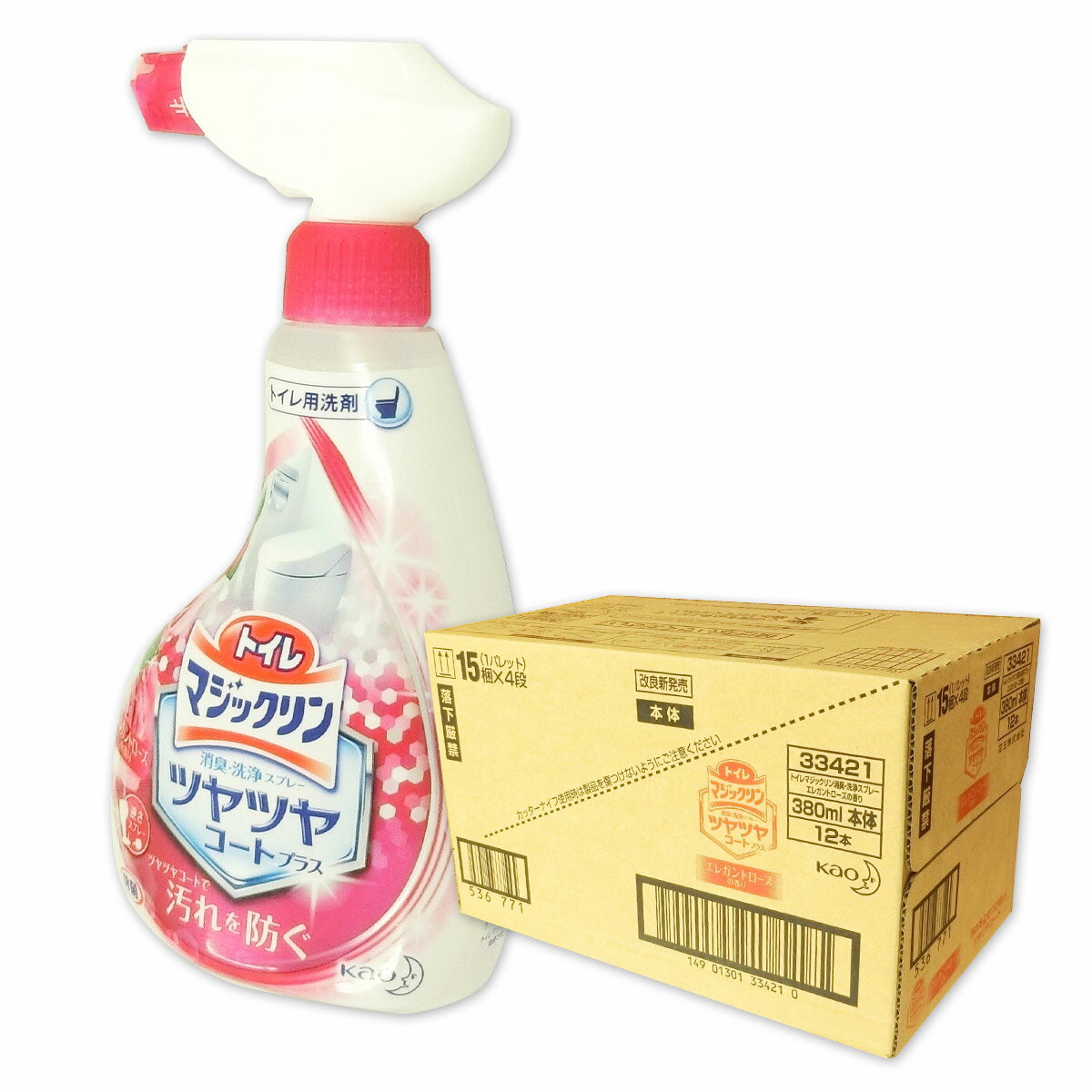 トイレマジックリン 消臭・洗浄スプレー ツヤツヤコートプラス エレガントローズの香り ハンディスプレー 380ml × 12本 【花王 kao ゆう80サイズ ...