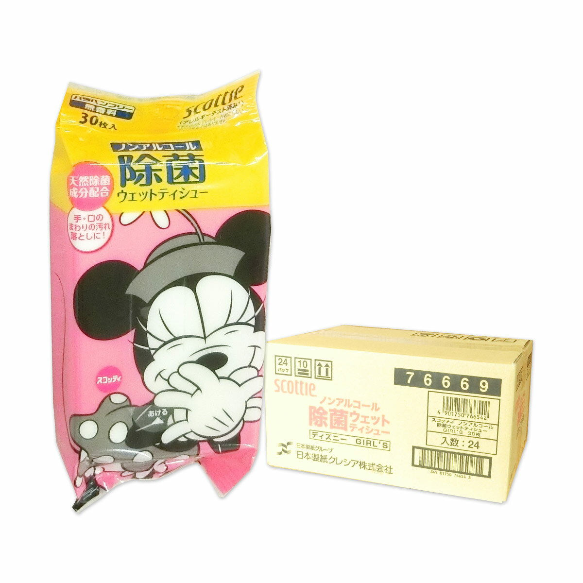 スコッティ ノンアルコール 除菌ウェットティッシュ ディズニー Girl's 30枚 × 24パック 【日本製紙クレシア】【76669】のサムネイル