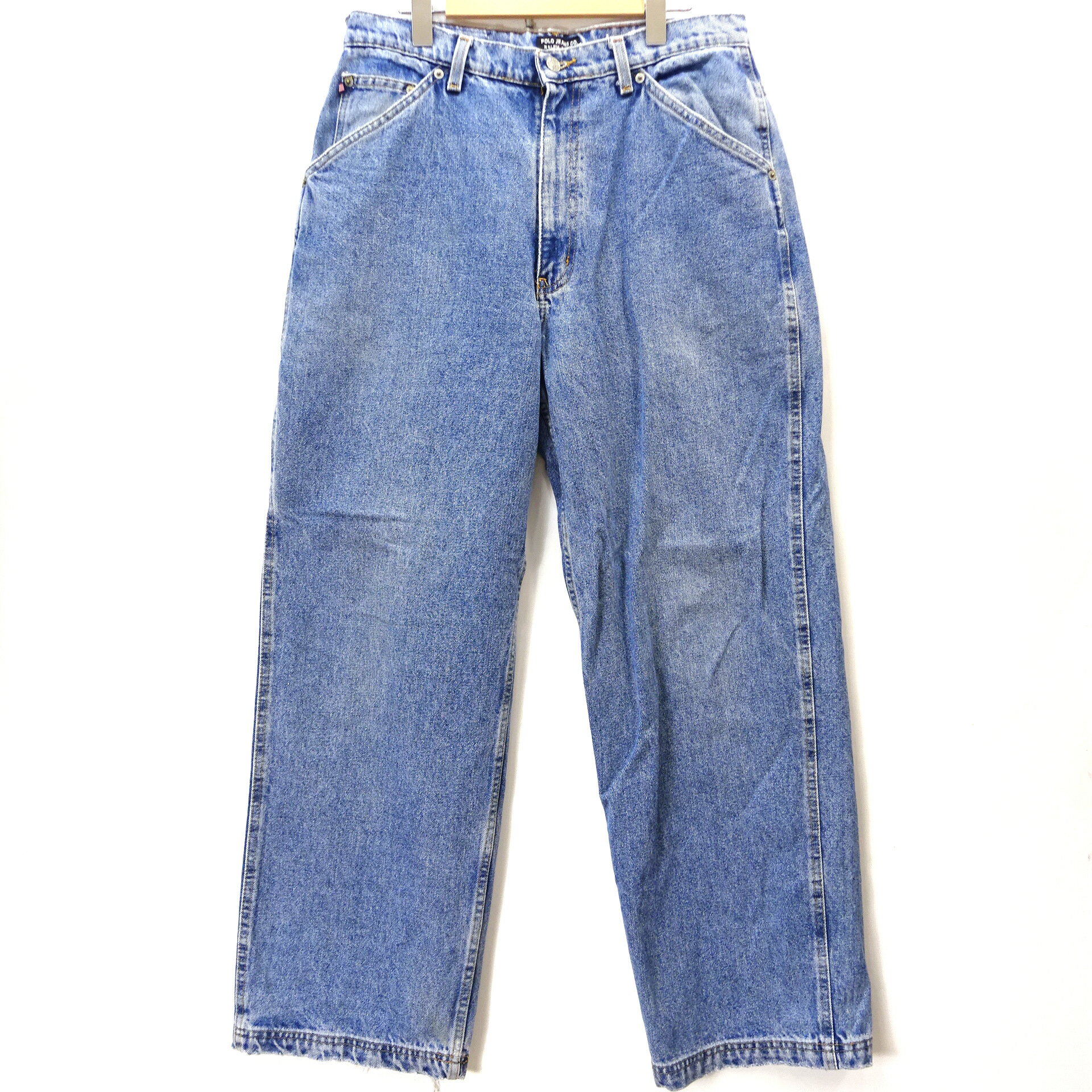 【中古】古着 POLO Ralph Lauren ポロ ラルフローレン POLO JEANS ポロ ジーンズ デニムワークパンツ ワイド ストレート デニム パンツ メキシコ製 メンズ ボトムス サイズ w33 ブルー系