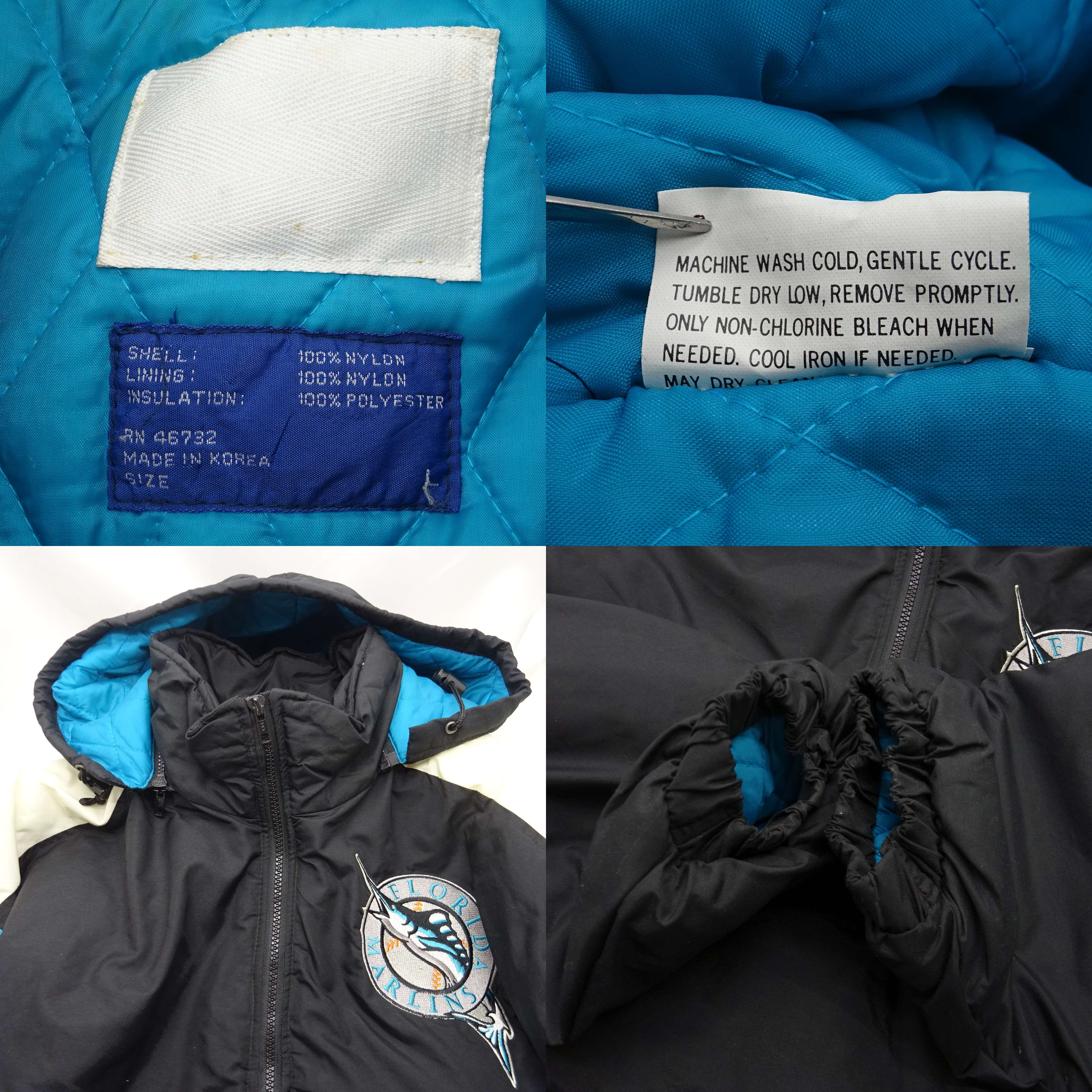 【中古】90s～ FLORIDA MARLINS 中綿 アノラックパーカー ナイロンジャケット ブルゾン 韓国製 古着 メンズ アウター サイズ L ブラック系