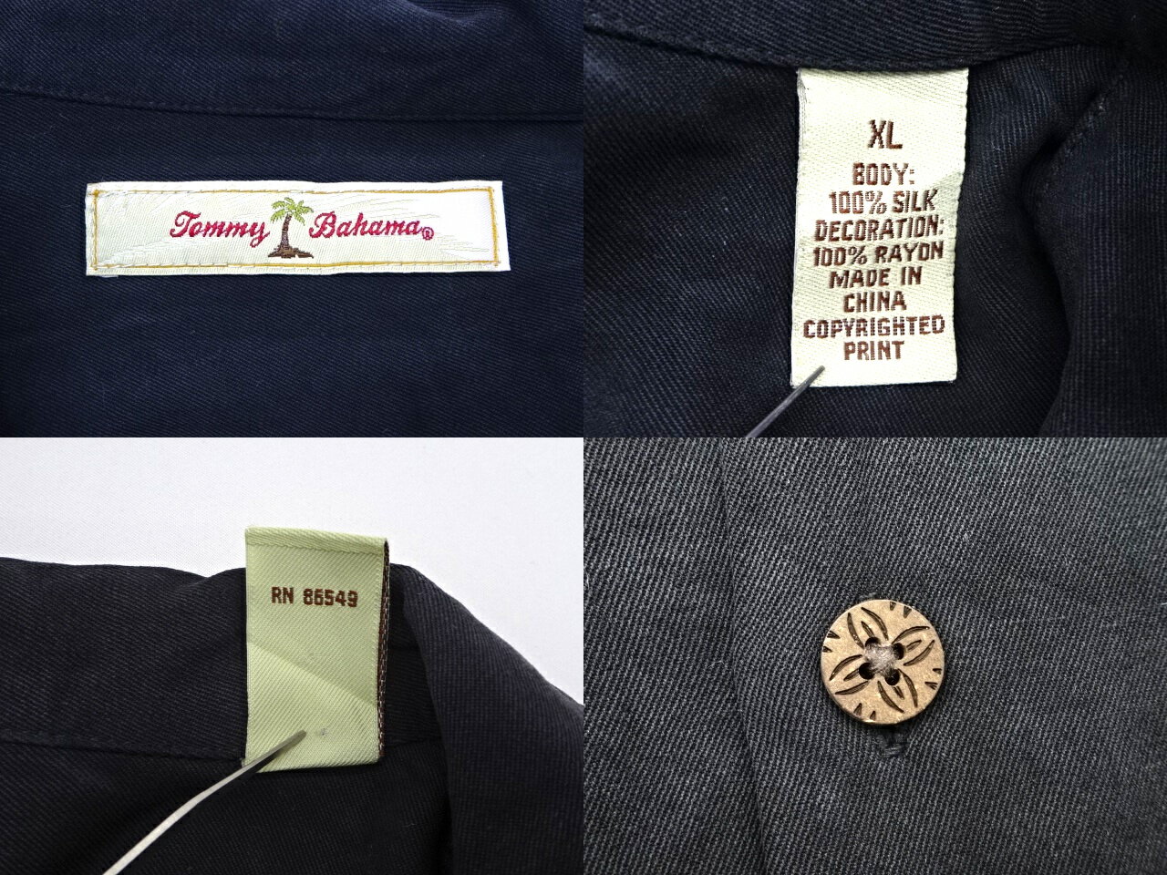 【中古】TOMMY BAHAMA トミーバハマ オープンカラー シャツ アロハ S/S 半袖 シルク 刺繍 古着 サイズ XL ブラック系
