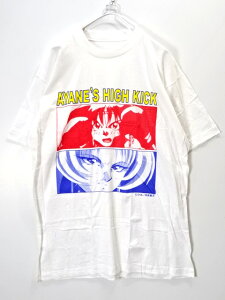 【中古】非売品　90s 　綾音ちゃんハイキック！　プリント Tシャツ 日活　岡尾貴洋　半袖 S/S 女子キックボクシング　三井綾音　コットン トップス 　カットソー ホワイト系