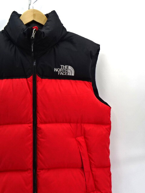 【中古】THE NORTH FACE ザ ノースフェイス TNF ヌプシ ダウン ベスト ND01587 700フィル 切替 アウトドア アウター サイズ M レッド系