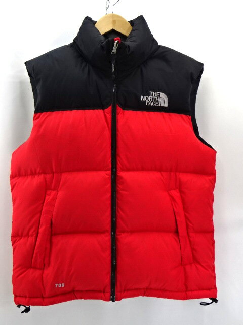 【中古】THE NORTH FACE ザ ノースフェイス TNF ヌプシ ダウン ベスト ND01587 700フィル 切替 アウトドア アウター サイズ M レッド系