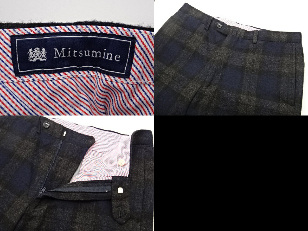 【中古】 MITSUMINE ミツミネ チェック柄 スラックス パンツ ロングパンツ ジップフライ メンズ スーツ ボトムス ネイビー系