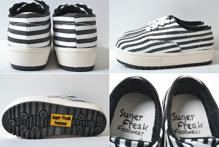 【訳あり】Suger Freak Footwear STRIPE FREAK スリッポン　厚底　ストライプ　ブラック　ホワイト　かわいい　子供靴　キッズ sg-kd-04w