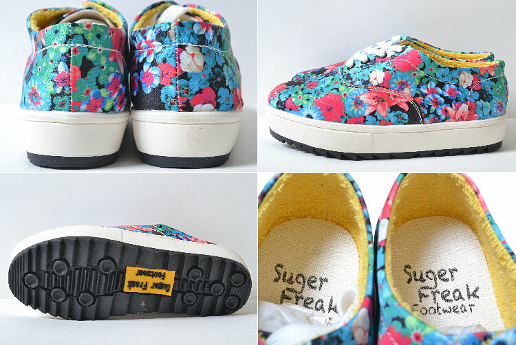 【送料無料】Suger Freak Footwear CORIOSITY FREAK シュガーフリークフットウェア 厚底　花柄　ブルー　かわいい　子供靴　キッズ