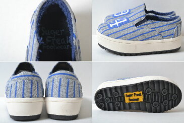 【送料無料】Suger Freak Footwear BASEBALL FREAK シュガーフリークフットウェア スリッポン 厚底 ストライプ ベースボール グレー かわいい 子供靴 キッズ
