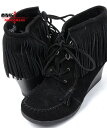 yzy18zyMINNETONKAzMINNETONKA Lace Up Fringe Wedge Boot BLACK SUEDE ~lgJ [XAbv tW EGbWu[c ubN