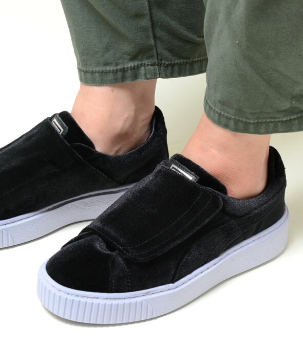 PUMA BASKET PLATFORM STRAP VR RWNS プーマ バスケット プラットホーム ストラップ ベルベット ブラック レディース 364068-01