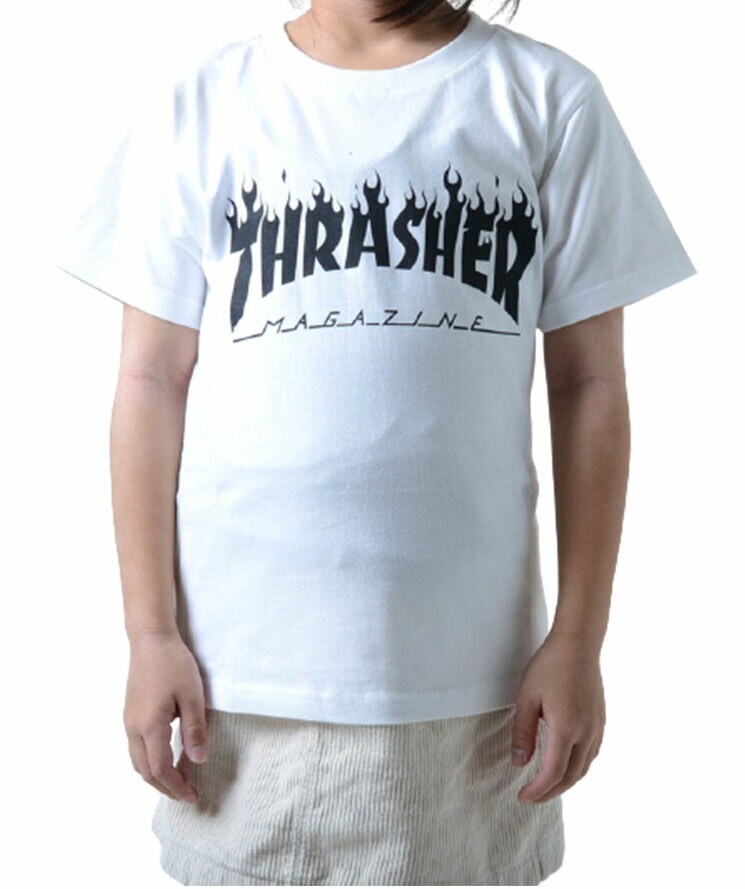 【100-160サイズ】THRASHER TEE スラッシャー ティシャツ 半袖 ホワイト ベビー baby キッズ kids 子供服 THRASHER ロゴ誕生日 プレゼント