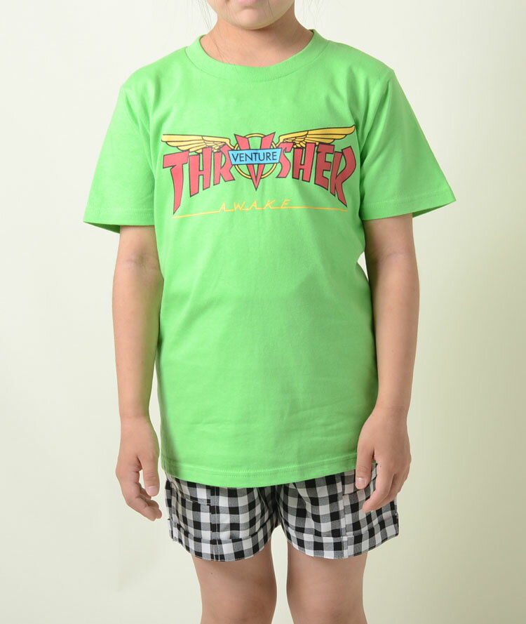 【120-160サイズ】THRASHER TEE スラッシャー Tシャツ ティシャツ 半袖 green グリーン ベビー baby キッズ kids 子供服 THRASHER ロゴ 誕生日 プレゼント
