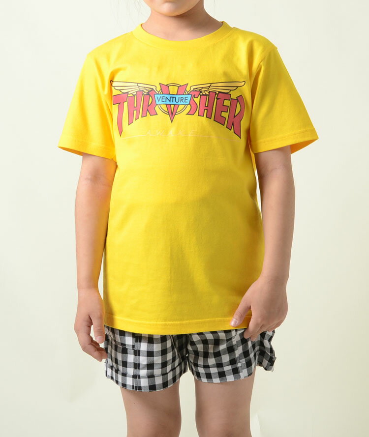 【120-160サイズ】THRASHER TEE スラッシャー Tシャツ ティシャツ 半袖 yellow イエロー ベビー baby キッズ kids 子供服 THRASHER ロゴ 誕生日 プレゼント