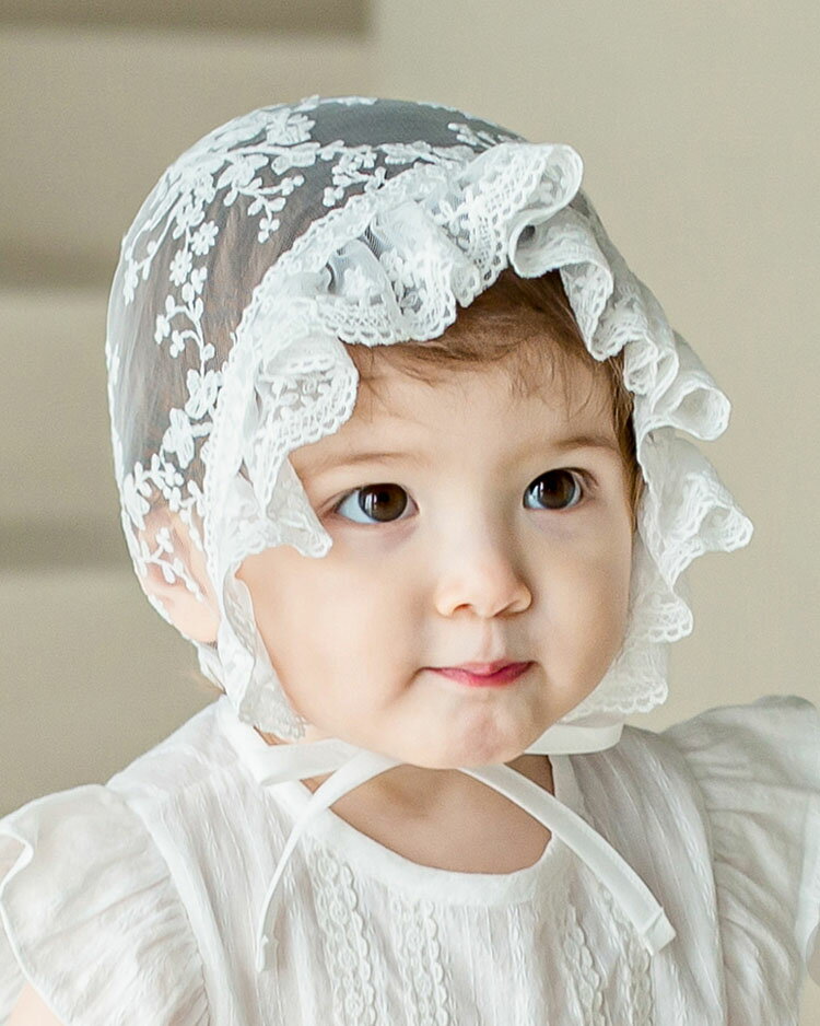 ボンネット HAPPY PRINCE Prina lace baby bonnet レース ボンネット 帽子 ハット アイボリー 花柄 ベビー baby KIDS キッズ 子供服 お出かけ お宮参り セレモニー 結婚式 新生児 0歳 1歳 2歳 46cm 48cm 50cm 誕生日 プレゼント