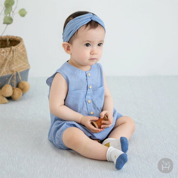 子供服 ベビー服 ロンパース ノースリーブ HAPPY PRINCE ブルー ベビー KIDS キッズ 子供服 コットン100% お出かけ 1歳 2歳 女の子 夏 シンプル 上品 フォーマル カジュアル ベーシック誕生日 プレゼント