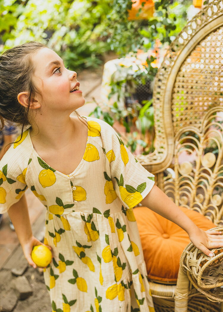 CarlijnQ カーラインク Lemon - dress with 3 buttons ワンピース 半袖 KIDS キッズ 子供 かわいい サ..