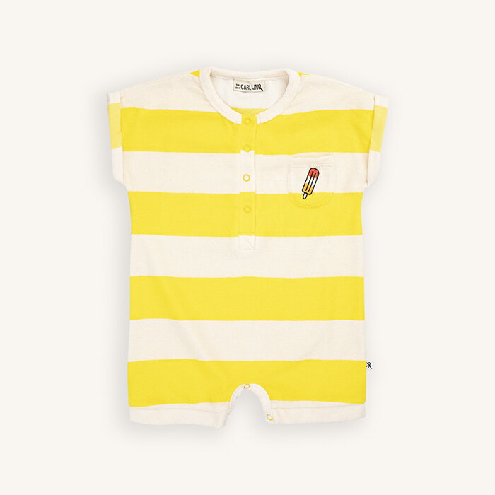 ベビー服 ロンパース CarlijnQ カーラインク イエロー ボーダー 女の子 男の子 半袖 75～95cm 春夏 タオル地 半袖