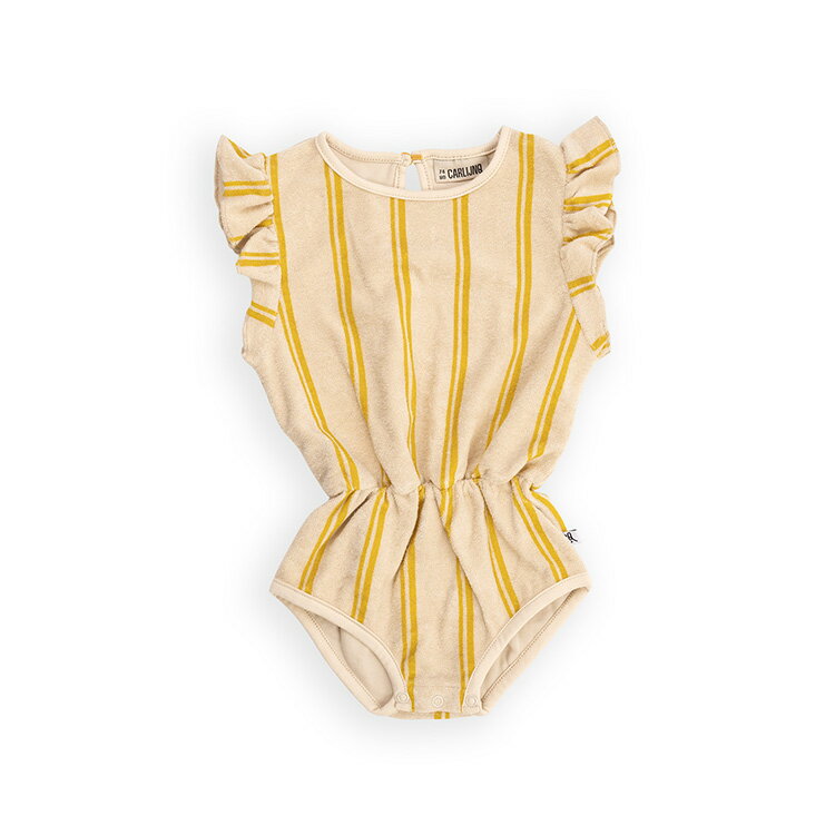 CarlijnQ カーラインク ロンパース Stripes yellow - playsuit baby ベビー キッズ 子供 かわいい フリル 半袖 海外ブランド オランダ ヨーロッパ タオル地 イエロー ストライプ ガーリー おしゃれ 春夏秋冬65cm 70cm 75cm 80cm 85cm 90cm 95cm 0歳 1歳 2歳 子供服 女の子