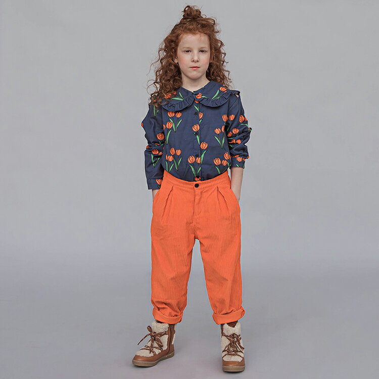 CarlijnQ カーラインク ブラウス tulips - girls blouse with big collar KIDS キッズ 子供 海外ブランド オランダ ヨーロッパ ブルー チューリップ柄 おしゃれ 春秋冬 110cm 120cm 130cm 140cm 150cm 子供服 女の子 サステナブル