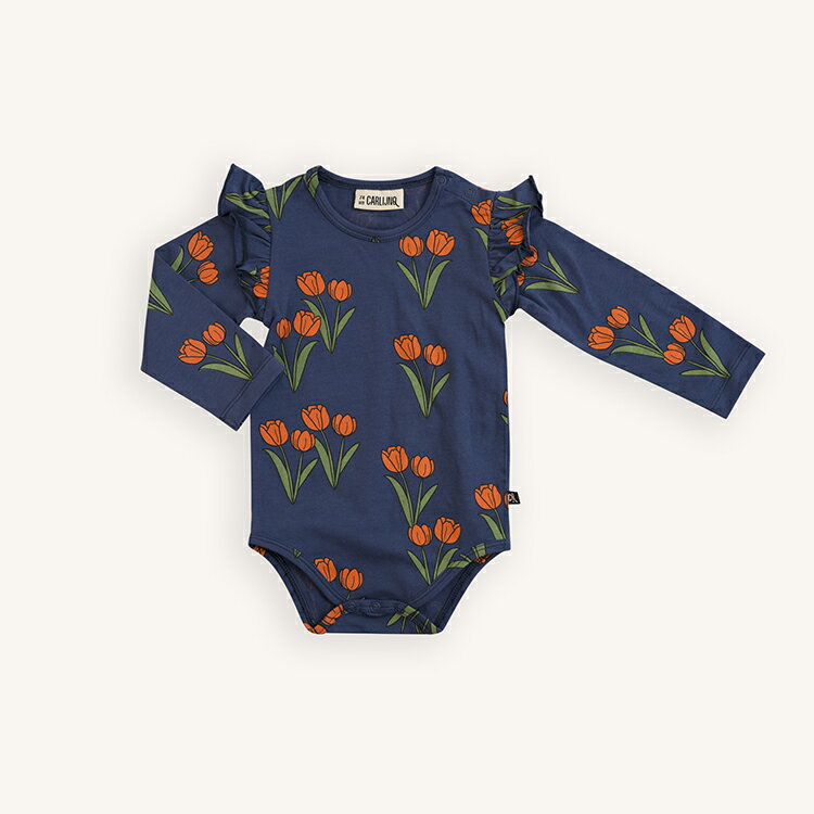 CarlijnQ カーラインク 花柄 ボディスーツ ロンパース tulips - organic bodysuit with ruffled middle baby ベビー KIDS キッズ 子供 ..