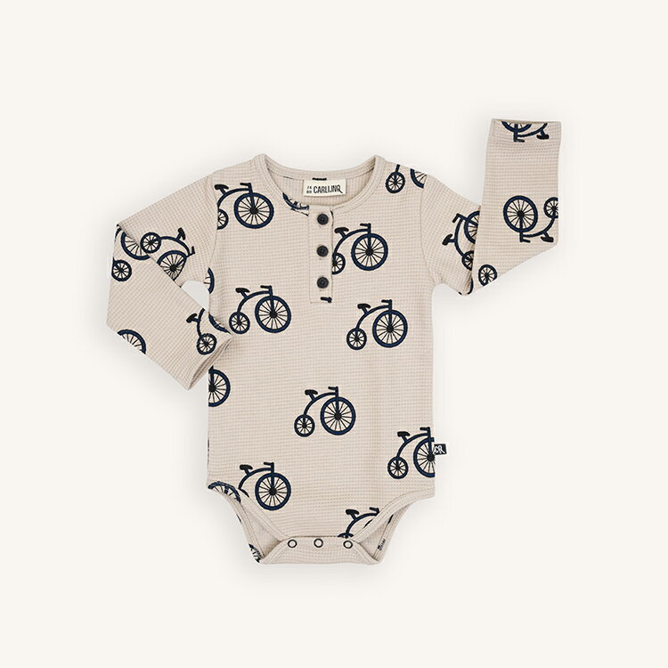 CarlijnQ カーラインク ロンパース velocipede - baby bodysuit with buttons ベビー KIDS キッズ 子供 自転車柄 海外ブランド オランダ ヨーロッパ おしゃれ 春夏秋冬 75cm 80cm 85cm 90cm 95…