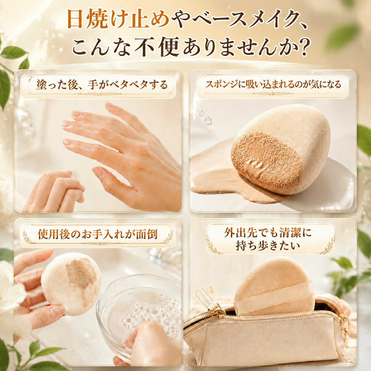 【大人気商品】【SNSで話題！日焼け止め塗りに！】ファンデーションパフ 化粧パフ 丸型 円形 透明 ケース付き 個別ケース 5枚セット 洗える 化粧下地 日焼け止め クリーム BBクリーム ベースメイク シリコンパフ パフ メイクパフ ecobloom-10000517 EcoBloom サンプル画像3