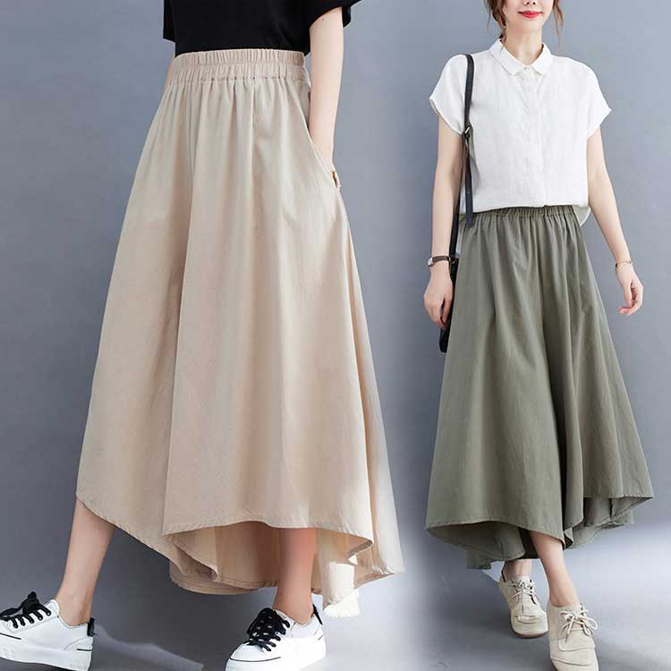 スカーチョ ワイドパンツ スカンツ ワイドパンツ ウェストゴム ガウチョパンツ ス...