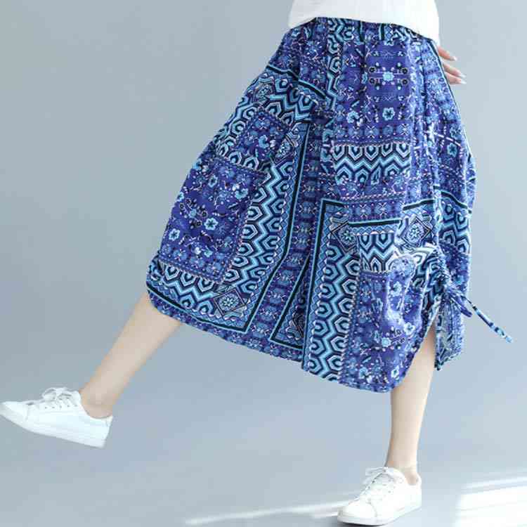 エスニック柄パンツ ガウチョパンツ スカーチョ ワイドパンツ 7分丈 クロップド丈 ...