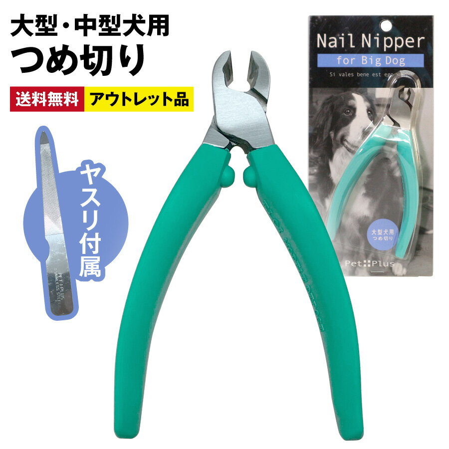 【アウトレット品】 犬用 爪切り ペット用 ヤスリ付き ネイルニッパー (大型犬 中型犬) Pet Plus ハイカーボンステンレス鋼 グリーン お手入れ 日本製◇758f18