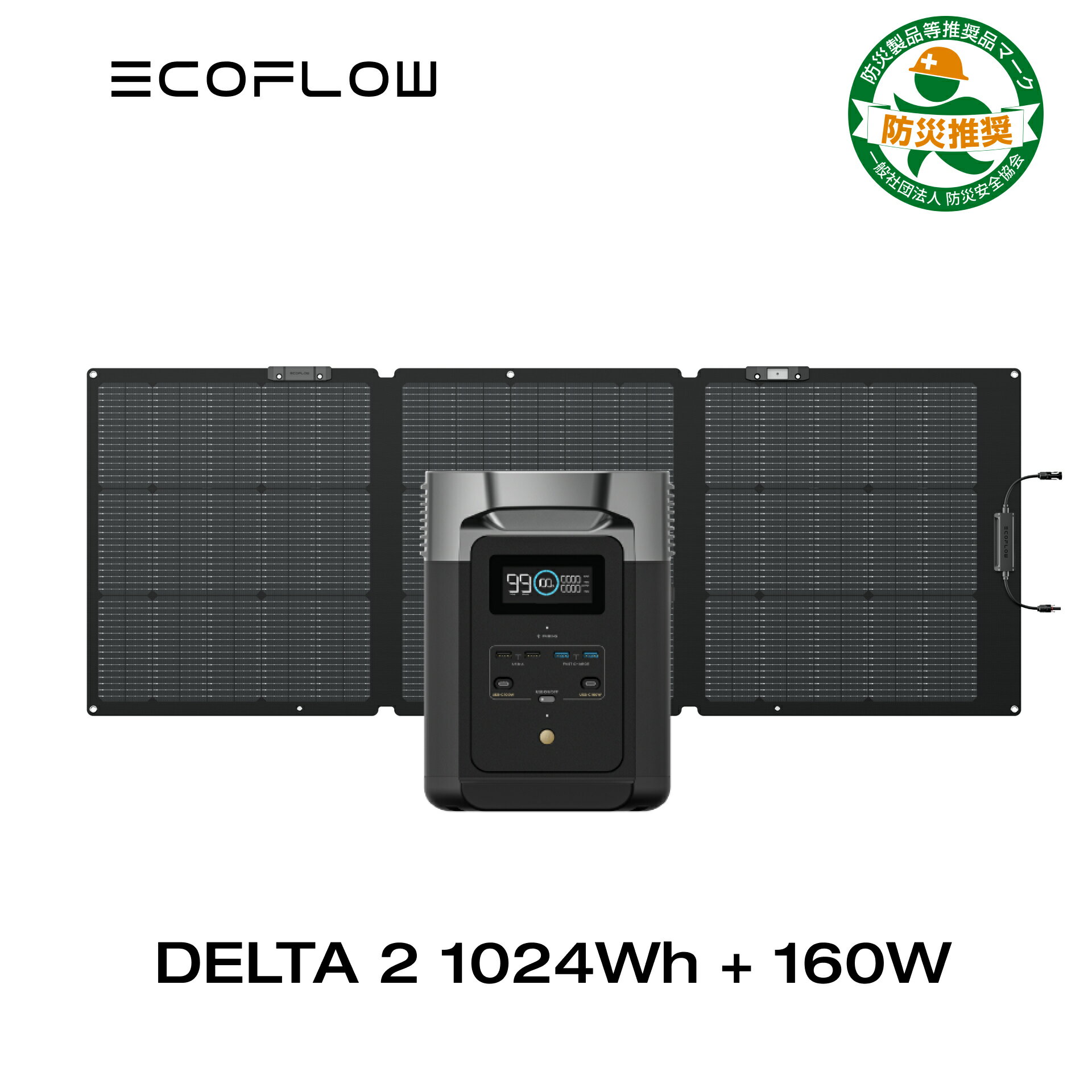 EcoFlow ポータブル電源 ソーラーパネル セット DELTA 2 1024Wh + 160Wセット リン酸鉄リチウムイオン 大容量 家庭用 蓄電池 発電機 太陽光パネル 車中泊 キャンプ アウトドア 非常用電源 デルタ2 エコフロー