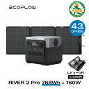 EcoFlow RIVER 2 Pro 768Wh + 160W ポータブル電源 ソーラーパネル セット 蓄電池 発電機 ポータブルバッテリー 急速充電 アプリ対応 車中泊 非常用電源 停電 台風 防災グッズ アウトドア キャンプ エコフロー 母の日