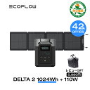 EcoFlow ポータブル電源 ソーラーパネル セット DELTA 2 1024Wh+110Wセット リン酸鉄 大容量 家庭用 蓄電池 発電機 長寿命 太陽光発電 急速充電 車中泊 キャンプ アウトドア 停電 台風 節電 防災対策 デルタ2 エコフロー