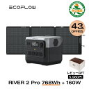 【クーポン併用で71 200円!5/10まで】EcoFlow RIVER 2 Pro 768Wh + 160W ポータブル電源 ソーラーパネル セット 蓄電池 発電機 ポータブルバッテリー 急速充電 アプリ対応 車中泊 非常用電源 …