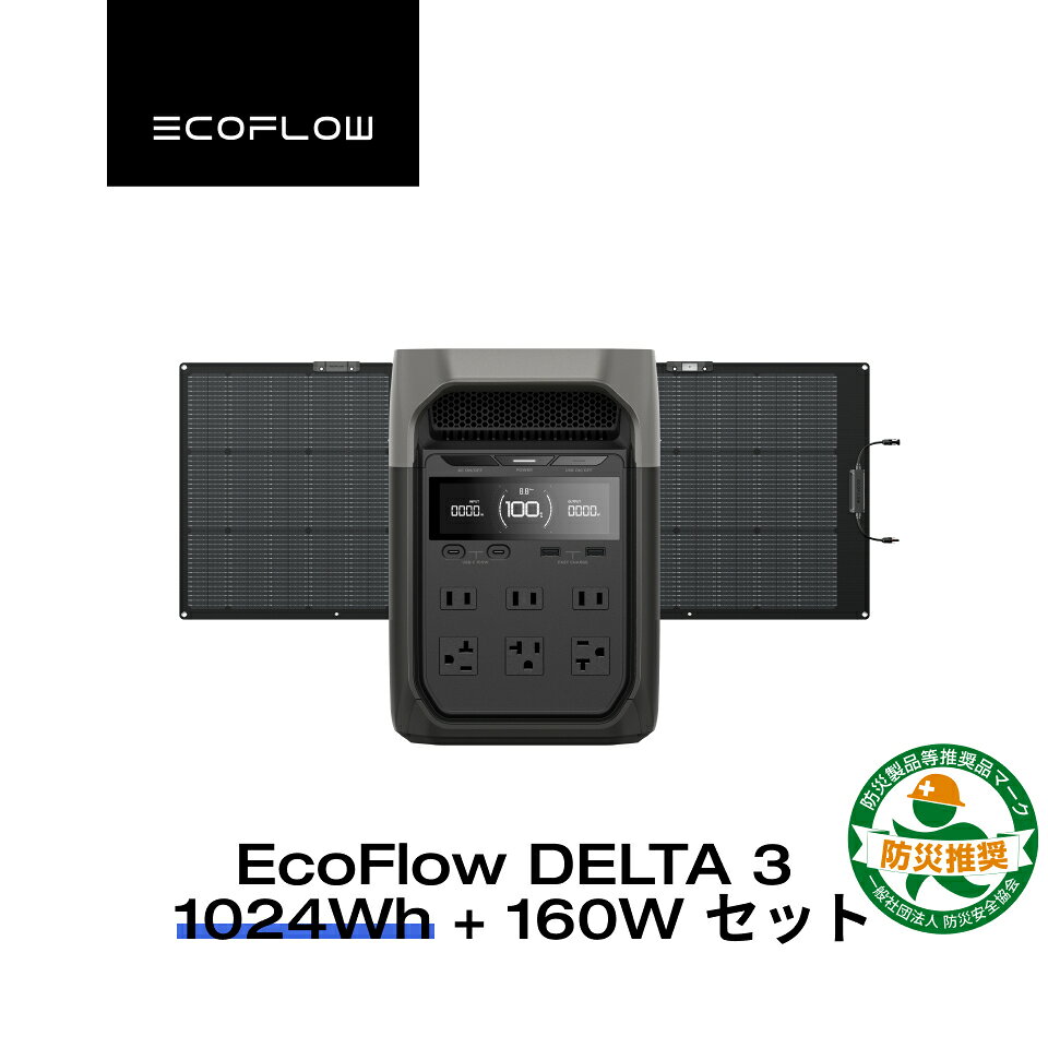 【値下げで60％OFF相当 3/4 19:59まで】EcoFlow ポータブル電源 ソーラーパネル セット DELTA 3 1024Wh+160W 片面ソーラー...