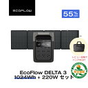 【クーポン利用で94,050円 5/9から】EcoFlow ポータブル電源 ソーラーパネル セット DELTA 3 1024Wh+220W 片面ソーラーパネルGen2 大容量 5年保証 長寿命 家庭用 蓄電池 太陽光発電 急速充電 車中泊 停電 防災グッズ 台風 節電 エコフロー