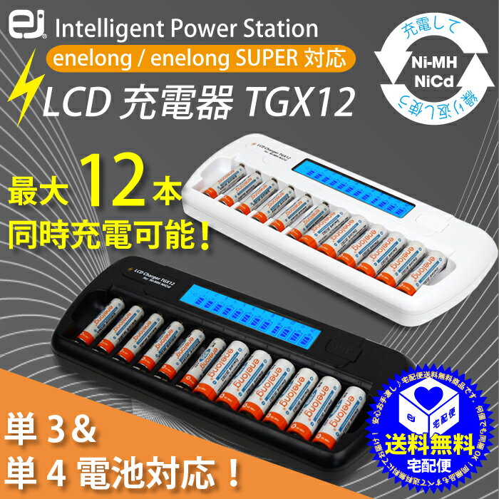 クーポン対象〜3/11 01:59　ニッケル水素充電池用充電器 TGX12 エネループ エネロング対応 単3形電池 単4形電池 兼用タイプ　12本用同時充電　宅配便送料無料