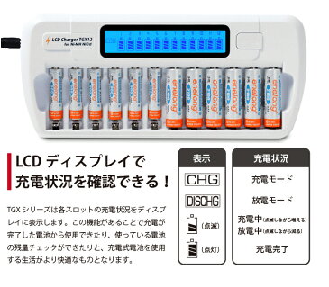 充電器 エネループ エネロング 対応 TGX12 単3 単4 兼用タイプ　12本用同時充電充電池 充電器 業務用 大量充電 たくさん 宅配便送料無料