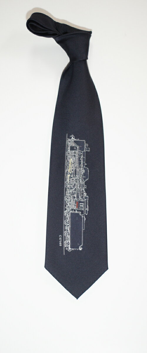 744　絹100％　ネクタイ　チャコールグレー地に機関車柄　剣先9.5センチ