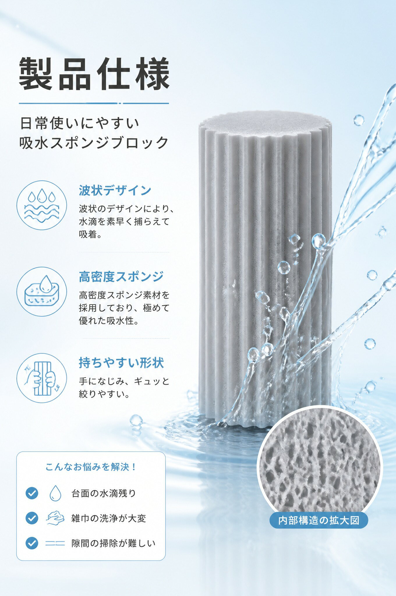 エコロジクールのダンプダスター スポンジ 湿ったスポンジ 4枚セット キッチン 浴室 掃除用 傷つけにくい 再利用可能 洗面台 窓 オフィス 家庭用 クリーニング用品 窓 トラック 溝 車内清掃 ベースボード 通気口 手すり 吸水 水滴拭き 水垢落とし｜アングル3