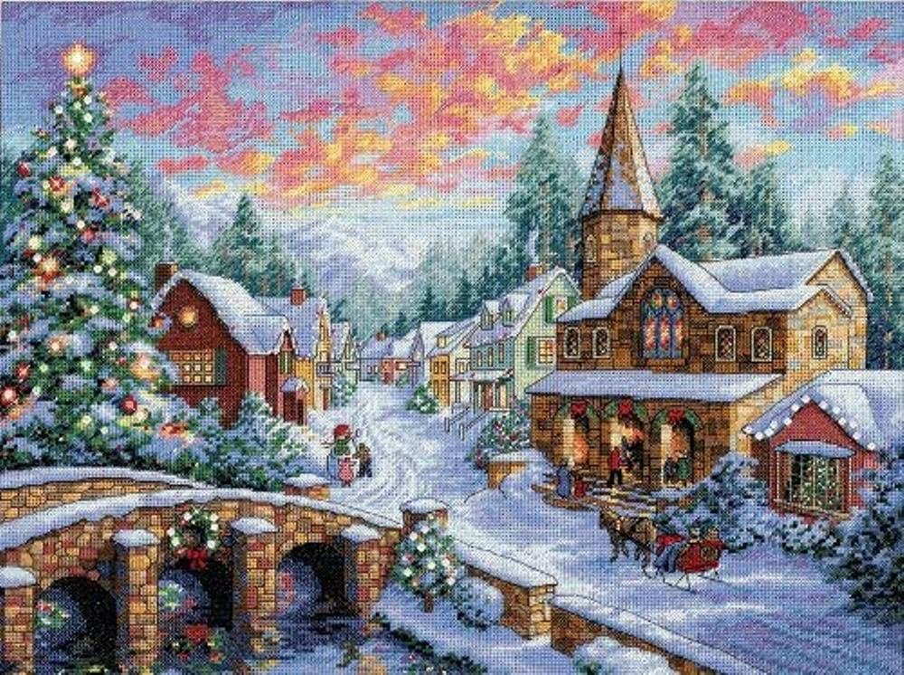 ディメンジョンズ クロスステッチ 刺繍キット クリスマスを待つ村 Dimensions Needlecrafts Counted Cross Stitch Holiday Village 輸入品