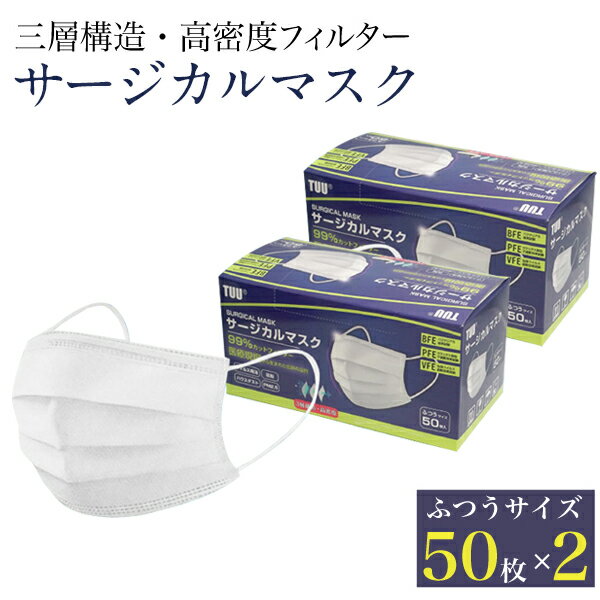 日本検査済合格品 マスク 50枚入×2箱 サージカルマスク 