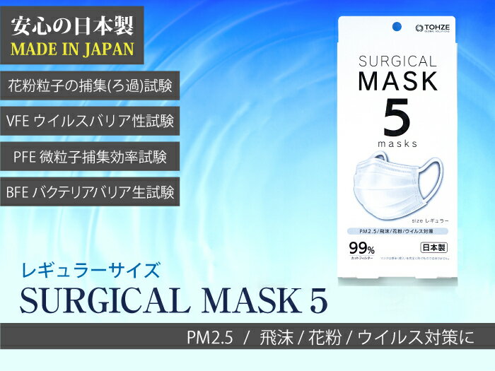 マスク 日本製 5枚入り 不織布マスク 白 ホワイト プリーツ プリーツマスク ふつうサイズ 大人用 使い捨てマスク 使い捨て ノーズワイヤー 花粉症 ほこり PM2.5 ウイルス 立体 サージカルマスク 在庫あり メール便 送料無料