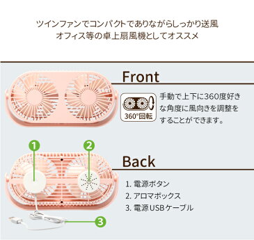 ツインファン 扇風機 ELECTRIC TWIN FAN アロマ対応 ミニ扇風機 卓上扇風機 静音 風量3段階調節 片側両側切り替え 小型 扇風機 卓上 USB デスク オフィス USBファン サーキュレーター USB扇風機