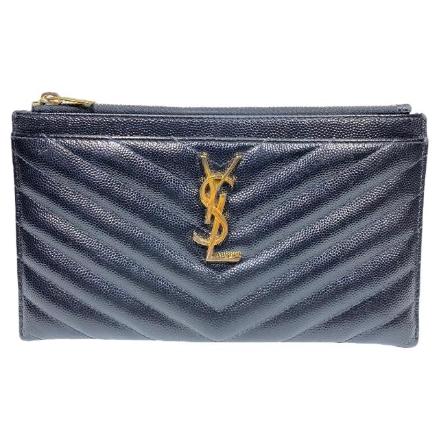 イヴ・サンローラン サンローラン YSL 財布 小物入れ ポーチ マルチポーチ ロゴ レザー ブラック 黒 ゴールド金具