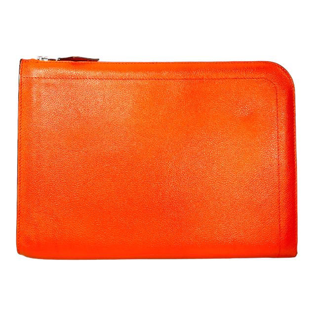 エルメス ジップタブレット ジップコンピューター クラッチバッグ セカンドバッグ L字ファスナー レザー オレンジ □R刻印