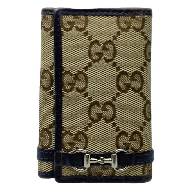 グッチ キーケース GUCCI グッチ 255774 6連 キーケース 小物 GGキャンバス レザー ベージュ ダークブラウン